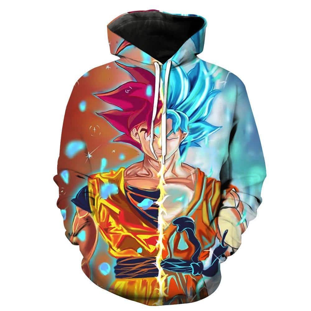 Dragon Ball Z Hoodie - Goku Red & Blue God 3D Hoodie