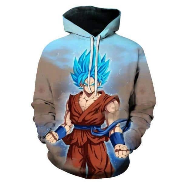 Dragon Ball Z Hoodie - Goku Super Saiyan Blue In Power Pose Pullover Hoodie