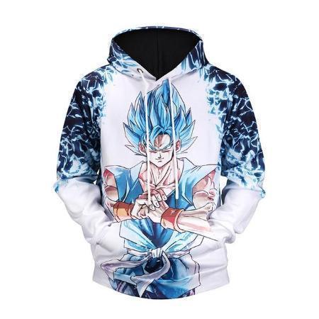 Dragon Ball Z Hoodie - Super Saiyan Blue Goku Punching His Fist Pullover Hoodie