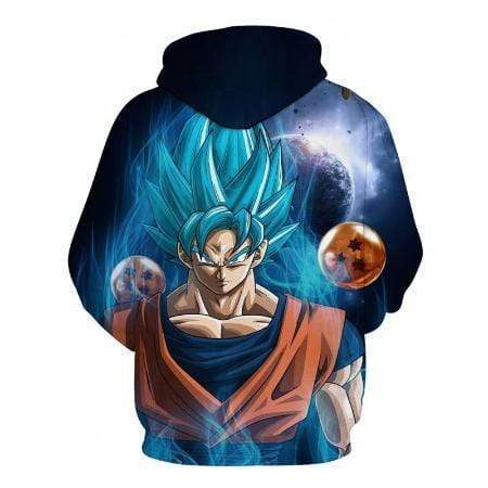 Dragon Ball Z Hoodie - Super Saiyan Blue Goku Surrounded By Dragon Balls Pullover Hoodie