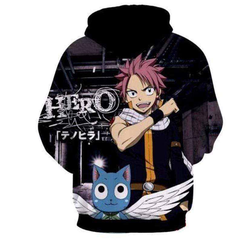 Fairy Tail Happy Hoodie - Natsu Talking Cat 3D Graphic Fairy Tail Hoodie