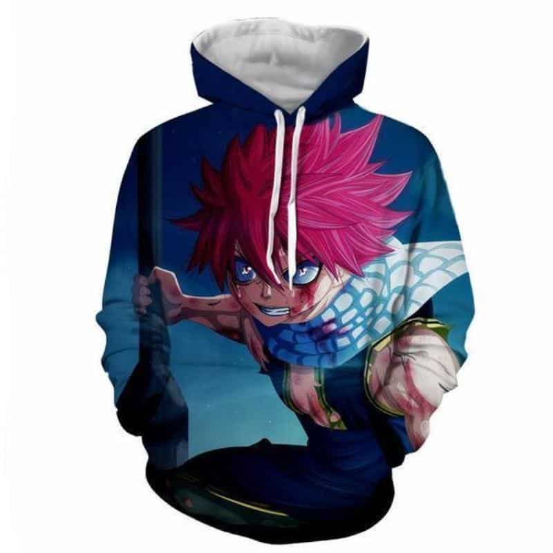 Fairy Tail Hoodie - Natsu Dragneel Blood Blue 3D Graphic Cool Hoodie