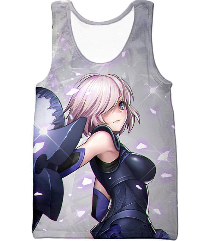 Fate Stay Night Cute Shielder Mash Kyrielight White Action Zip Up Hoodie - Tank Top