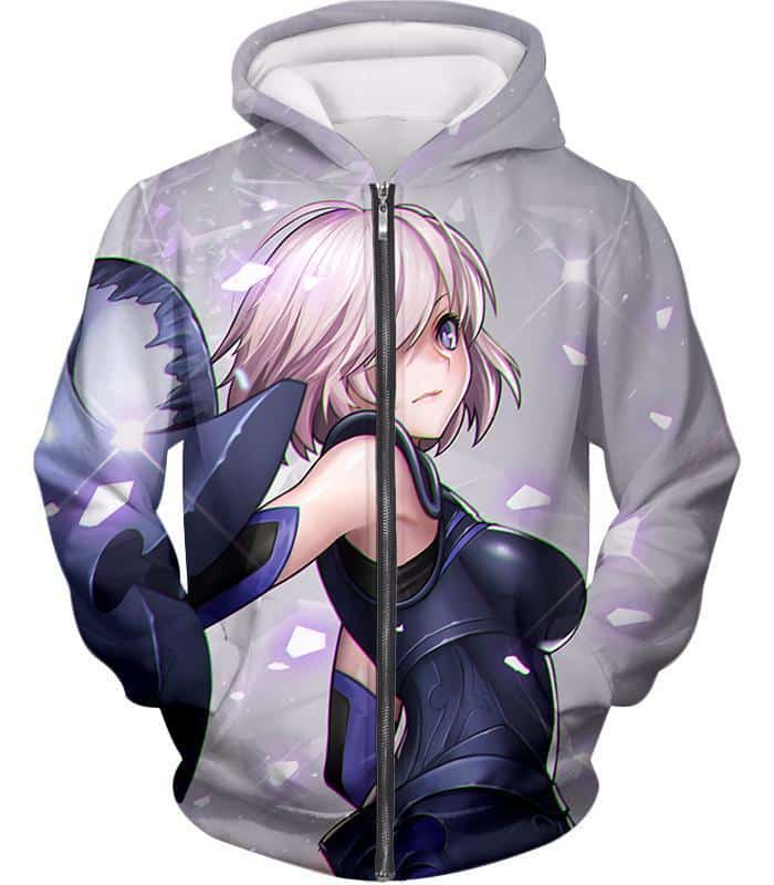 Fate Stay Night Cute Shielder Mash Kyrielight White Action Zip Up Hoodie