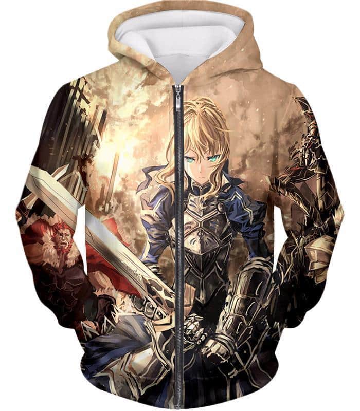 Fate Stay Night Fate Saber Altria Pendragon Battlefield Action Zip Up Hoodie - Zip Up Hoodie