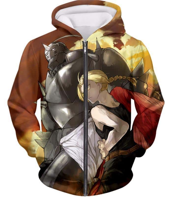 Fullmetal Alchemist Alchemist Brothers Alphonse X Edward Best Anime Action Zip Up Hoodie