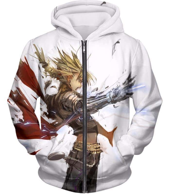 Fullmetal Alchemist Art Edward Elrich Action Pose Cool White Zip Up Hoodie