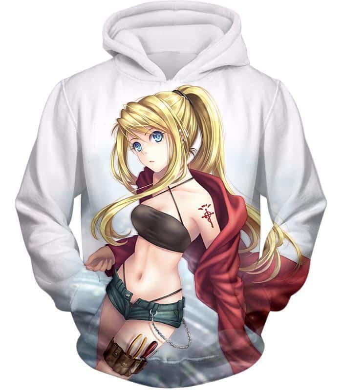 Fullmetal Alchemist Blonde Haired Anime Girl Winry Rockbell The Automation Geek Cool White Hoodie
