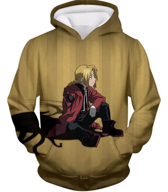 Fullmetal Alchemist Blonde Haired Anime Hero Edward Elrich Cool Pose Brown Hoodie