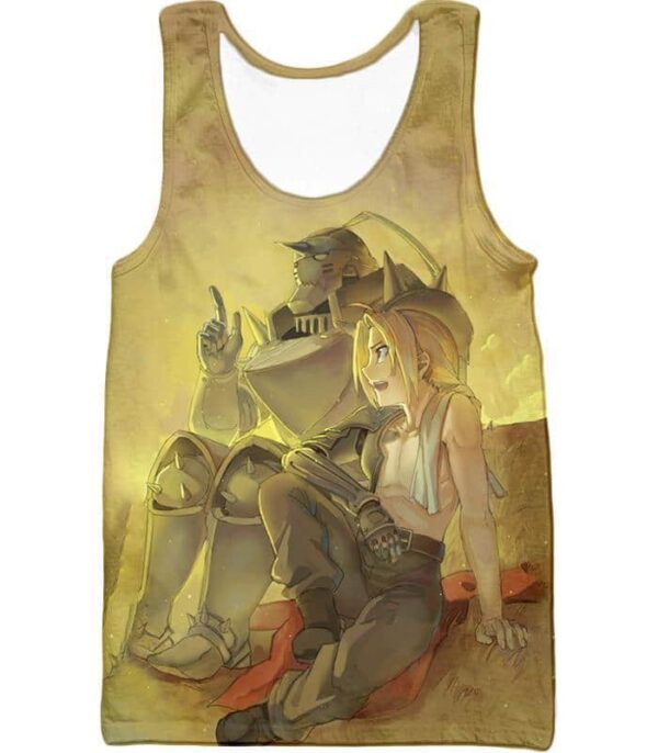 Fullmetal Alchemist Bonded With Friendship And Brotherhood Edward X Alphonse Cool Anime Zip Up Hoodie - Tank Top