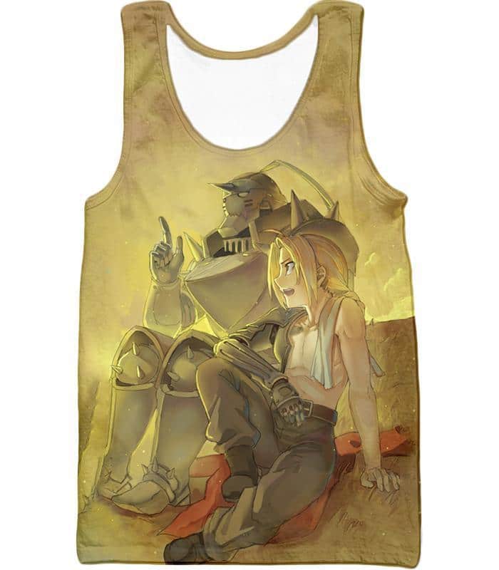 Fullmetal Alchemist Bonded With Friendship And Brotherhood Edward X Alphonse Cool Anime Zip Up Hoodie - Tank Top