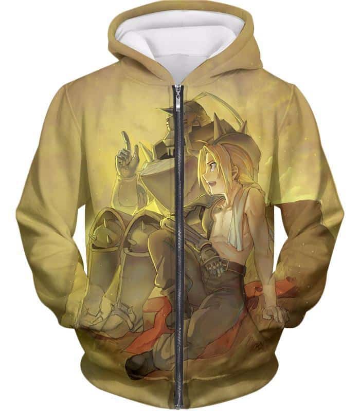 Fullmetal Alchemist Bonded With Friendship And Brotherhood Edward X Alphonse Cool Anime Zip Up Hoodie