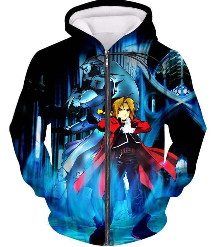 Fullmetal Alchemist Brothers Forever Edward Elrich X Alponse Elrich Cool Anime Action Zip Up Hoodie - Zip Up Hoodie