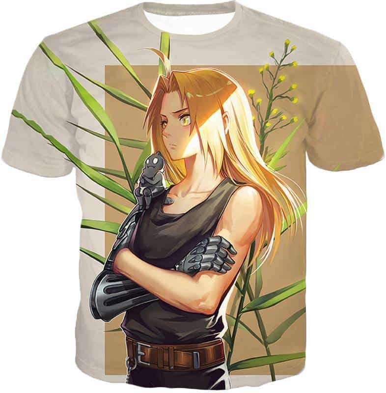 Fullmetal Alchemist Long Blonde Haired Anime Hero Edward Elrich Cool Pose Grey Hoodie - T-Shirt