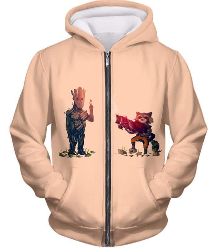 Groot And Rocket Raccoon Super Zip Up Hoodie