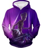 Super Kid Groot And Rocket Purple Zip Up Hoodie - Hoodie