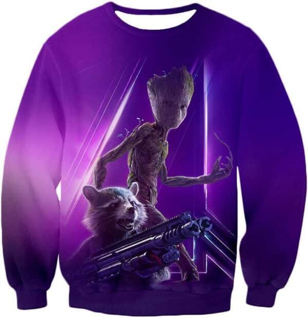 Super Kid Groot And Rocket Purple Zip Up Hoodie - Sweatshirt