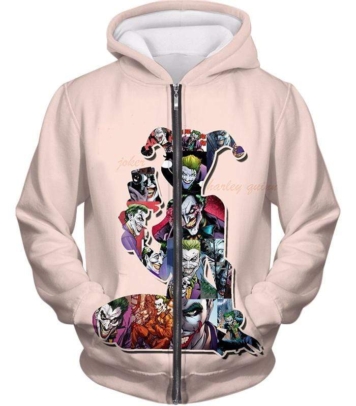 Crazy Harley Quinn Villain Made By Joker Promo White Zip Up Hoodie