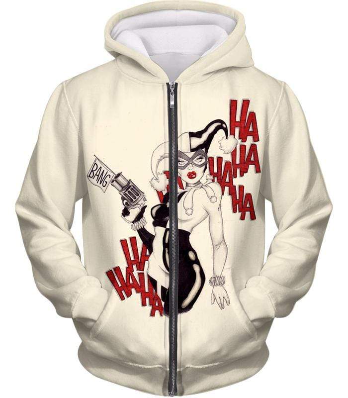 Crazy Jokers Forever Love Harley Quinn Cool White Zip Up Hoodie