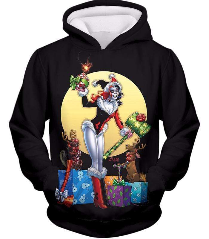 DCs Ultimate Villain Harley Quinn Christmas Promo Cool Black Hoodie