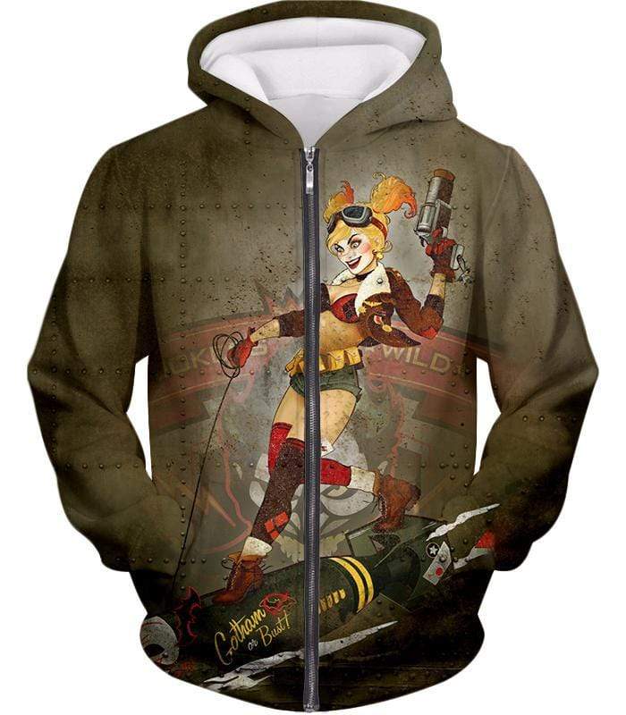 Extremely Wild And Crazy Super Villain Harley Quinn Animated Action Zip Up Hoodie