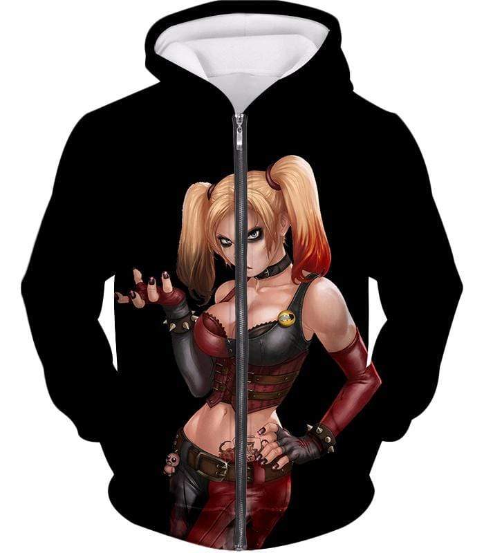 Harley Quinn HD Graphic Black Zip Up Hoodie