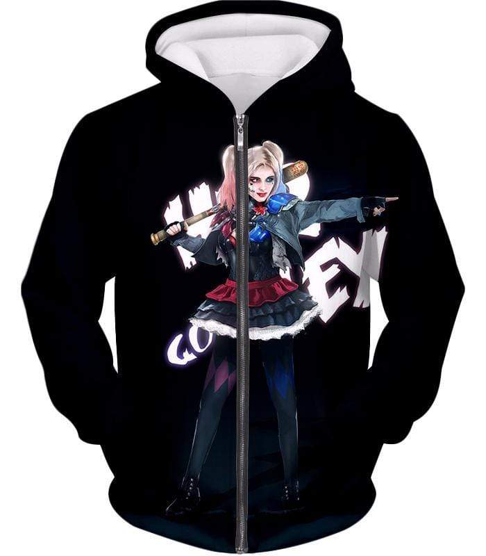 Hottest DC Villain Harley Quinn Promo HD Black Zip Up Hoodie - Zip Up Hoodie