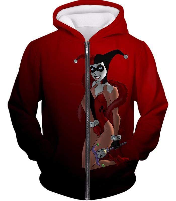 Sexy DC Comic Villain Harley Quinn Cool Red Zip Up Hoodie - Zip Up Hoodie
