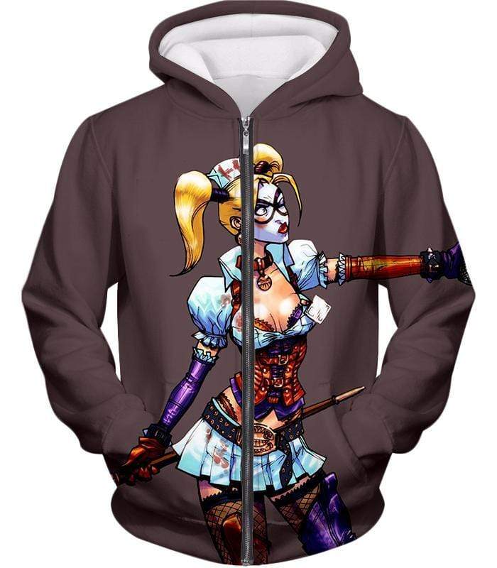 The Super-Hot Clown Villain Harley Quinn Cool Grey Zip Up Hoodie