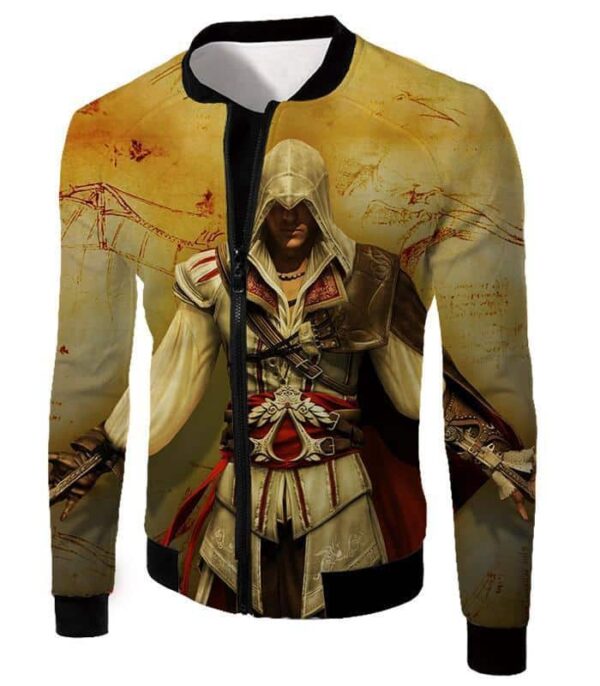 Assassin's Creed Cool Ezio Firenze Graphic Promo Zip Up Hoodie - Jacket