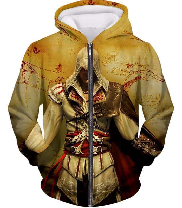 Assassin's Creed Cool Ezio Firenze Graphic Promo Zip Up Hoodie - Zip Up Hoodie