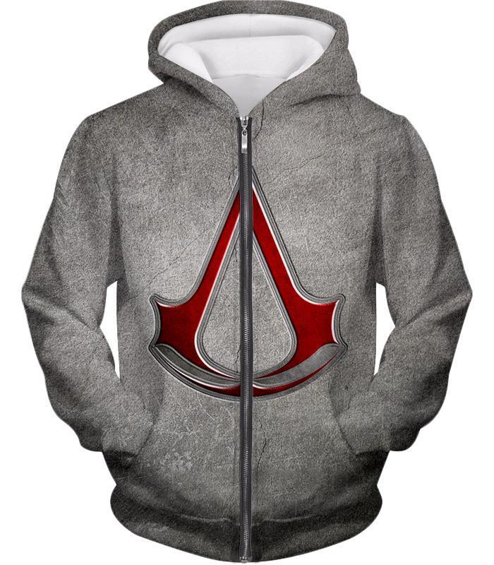 Cool Assassin's Creed Symbol Promo Grey Zip Up Hoodie - Zip Up Hoodie