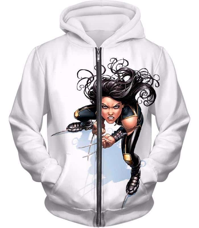 Cool Mutant Clone X-23 Action White Zip Up Hoodie