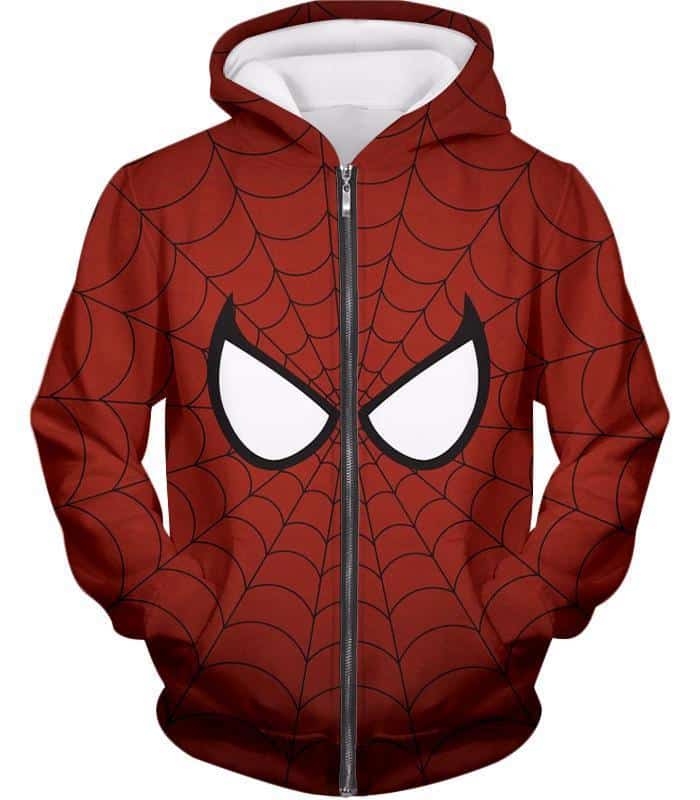 Cool Spider Net Patterned Spidey Eyes Red  Zip Up Hoodie - Zip Up Hoodie