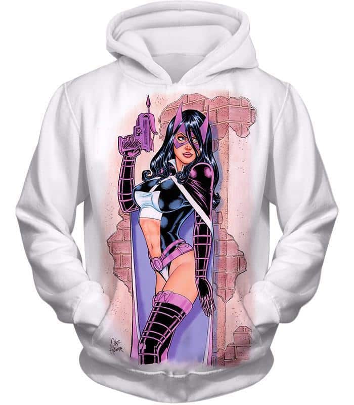 Extremely Hot DC Heroine Huntress Cool Action White Hoodie