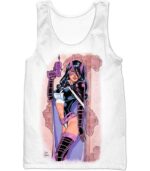 Extremely Hot DC Heroine Huntress Cool Action White Zip Up Hoodie - Tank Top