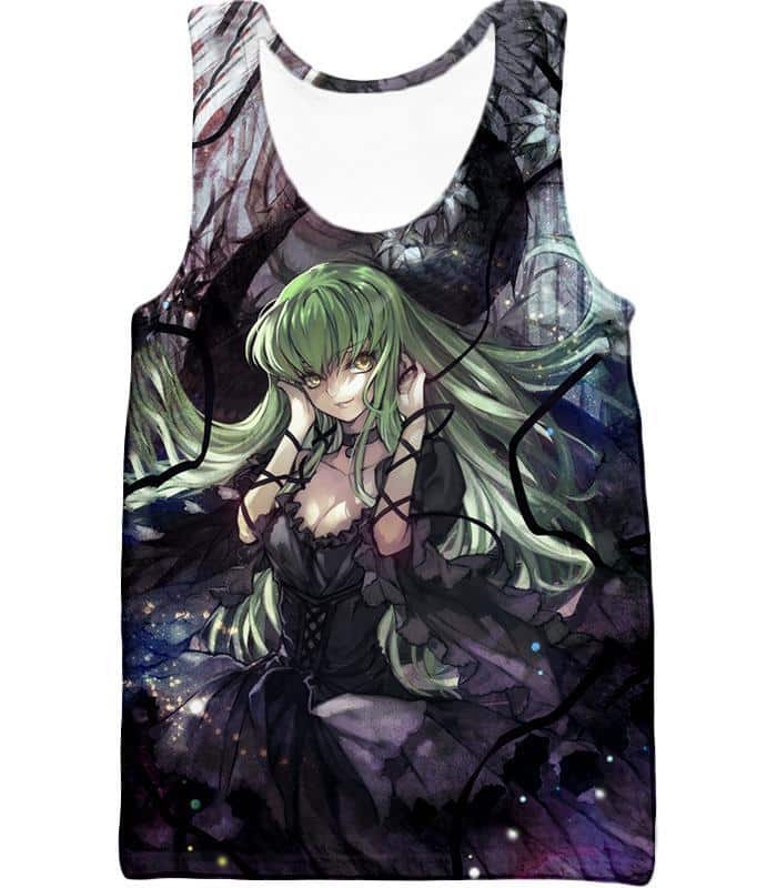 Green Haired C.C. The Grey Witch Of Britannia Cool Dark Anime Zip Up Hoodie - Tank Top