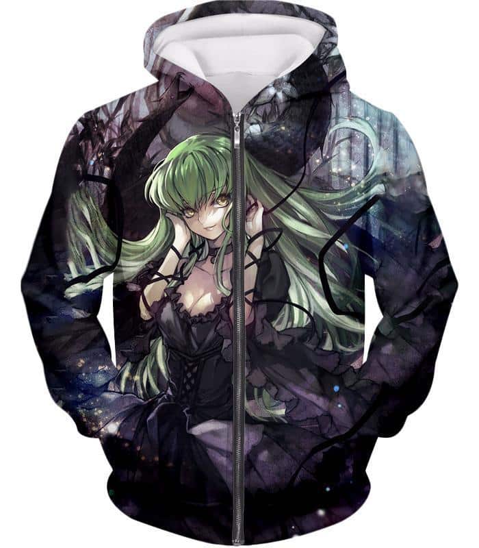 Green Haired C.C. The Grey Witch Of Britannia Cool Dark Anime Zip Up Hoodie
