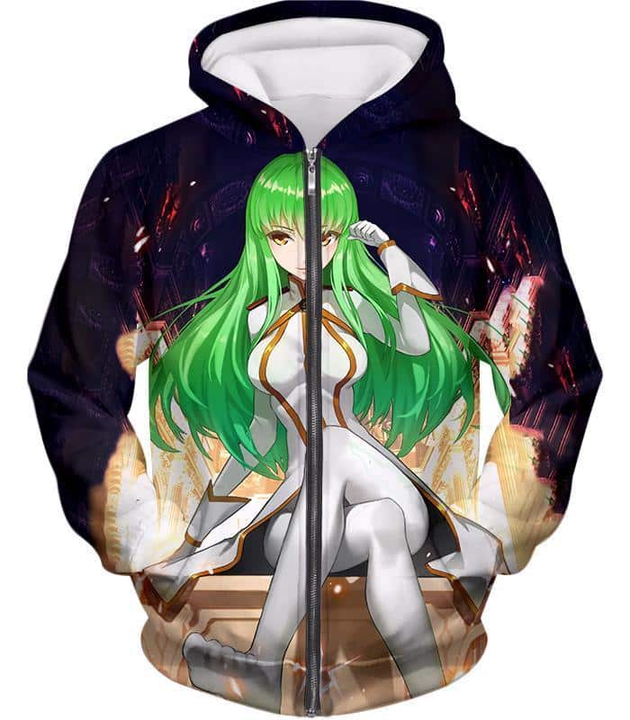 Green Haired Immortal Witch C.C. Anime Poster Zip Up Hoodie