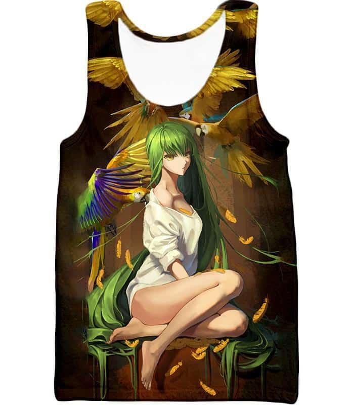 Green Haired Sexy Girl C.C Cool Anime Poster Zip Up Hoodie - Tank Top