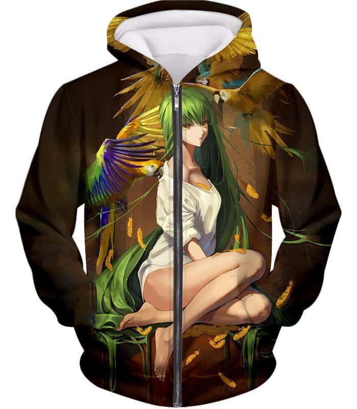 Green Haired Sexy Girl C.C Cool Anime Poster Zip Up Hoodie