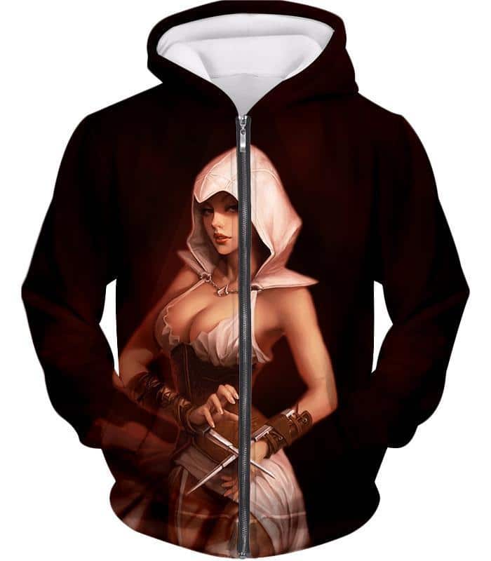 Hot Female Assassin Cool Promo Red Zip Up Hoodie
