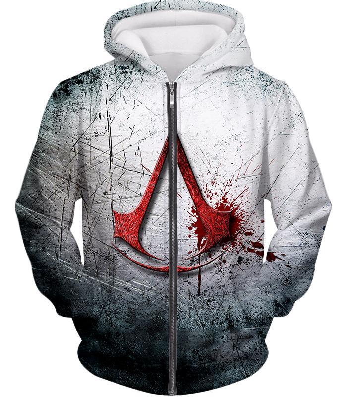 Super Cool Assassin's Creed Logo Promo Scratched Graphic Zip Up Hoodie