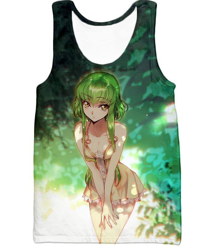 Super Sexy Green Haired Anime Girl C.C Cool Promo Zip Up Hoodie - Tank Top