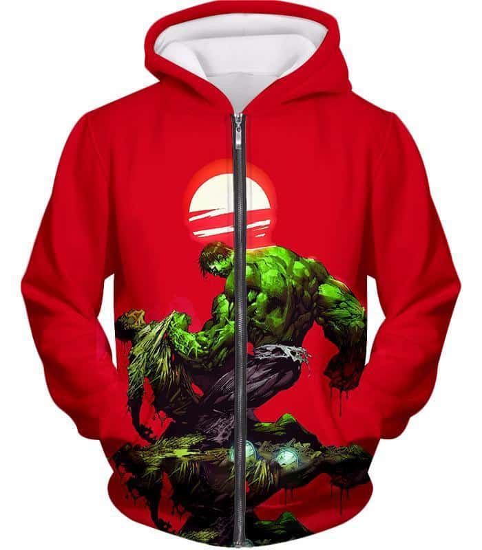 Most Powerful Hero Hulk Red Zip Up Hoodie