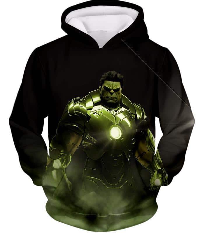 Super Hulk In Iron Mans Hulkbuster Suit Black Hoodie