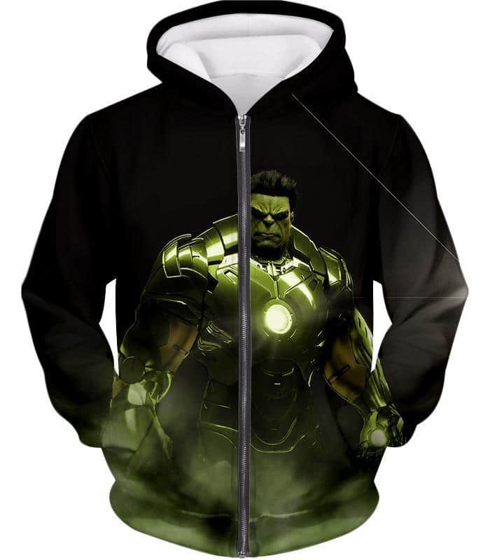 Super Hulk In Iron Mans Hulkbuster Suit Black Zip Up Hoodie - Zip Up Hoodie