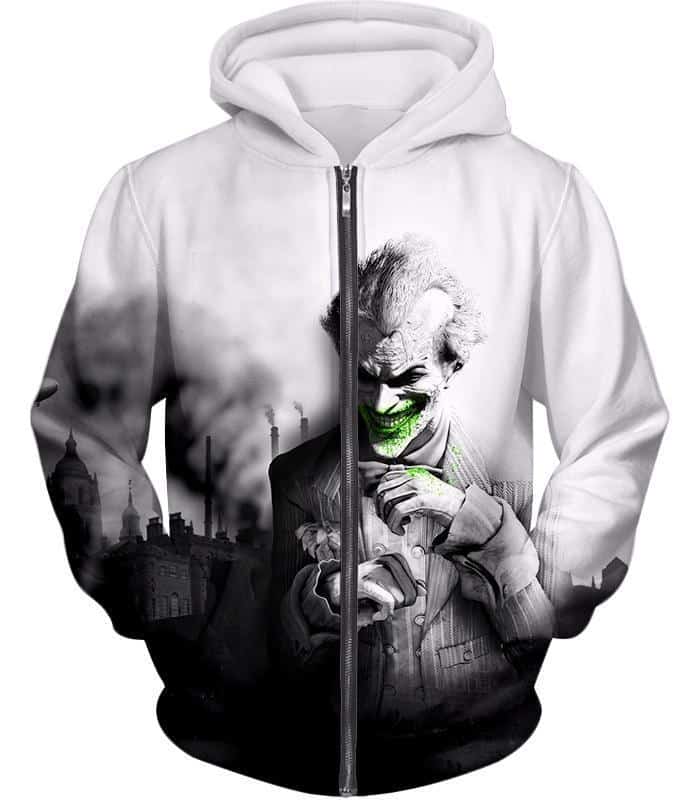 Deadliest Villain The Joker HD Graphic White Zip Up Hoodie - Zip Up Hoodie