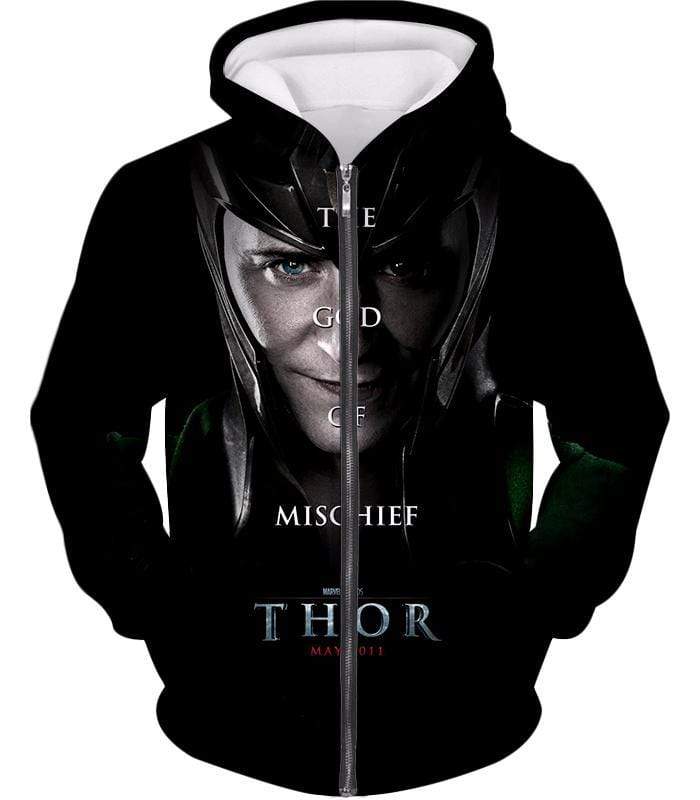 Cool God Of Mischief Loki Thor Promo Black Zip Up Hoodie