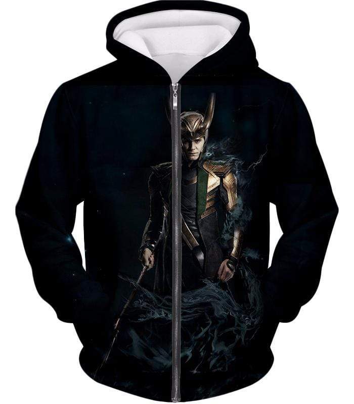 Loki Odinson The Asgardian Cool Black Action Zip Up Hoodie - Zip Up Hoodie